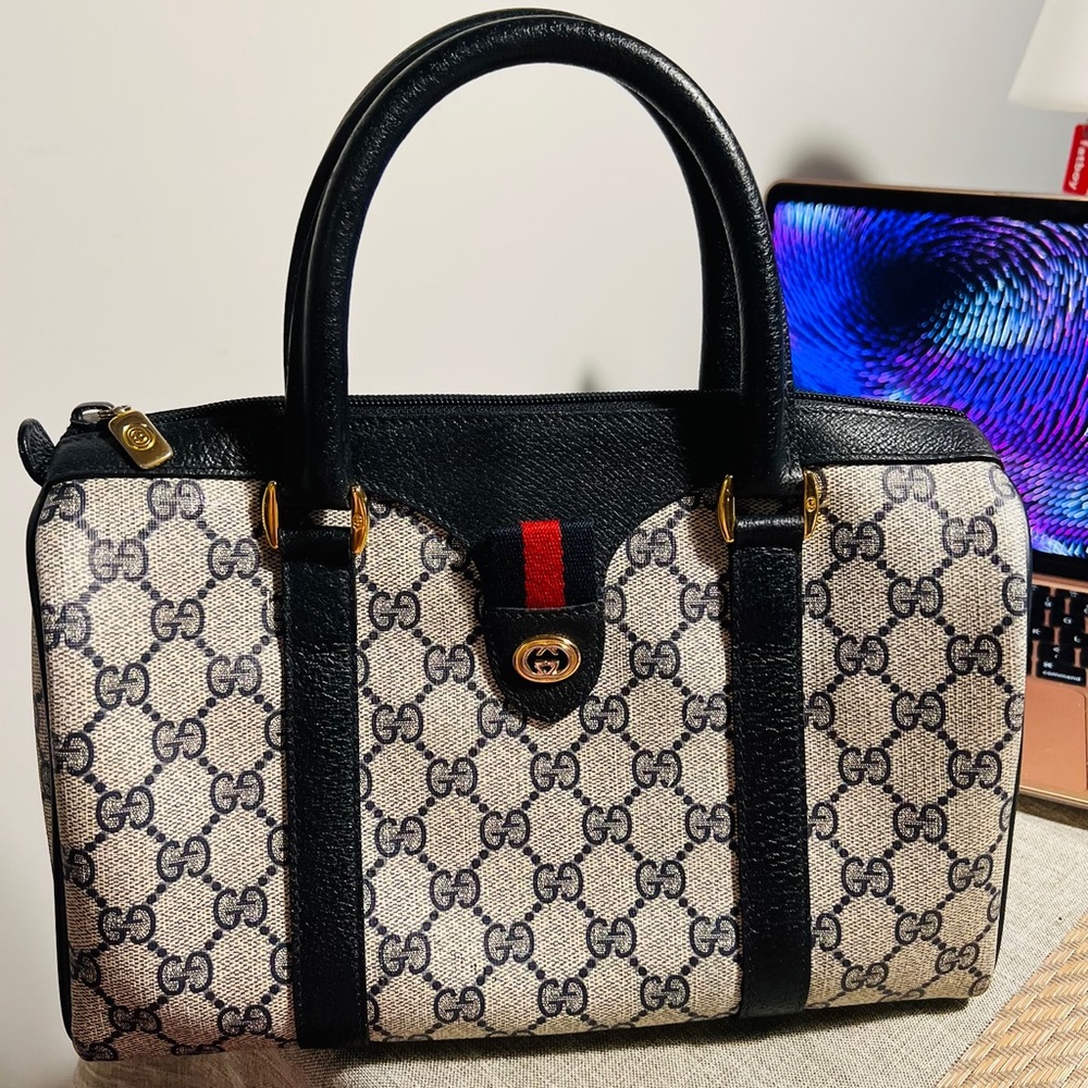Gucci Canvas Boston Black/Navy Blue ❌SOLD